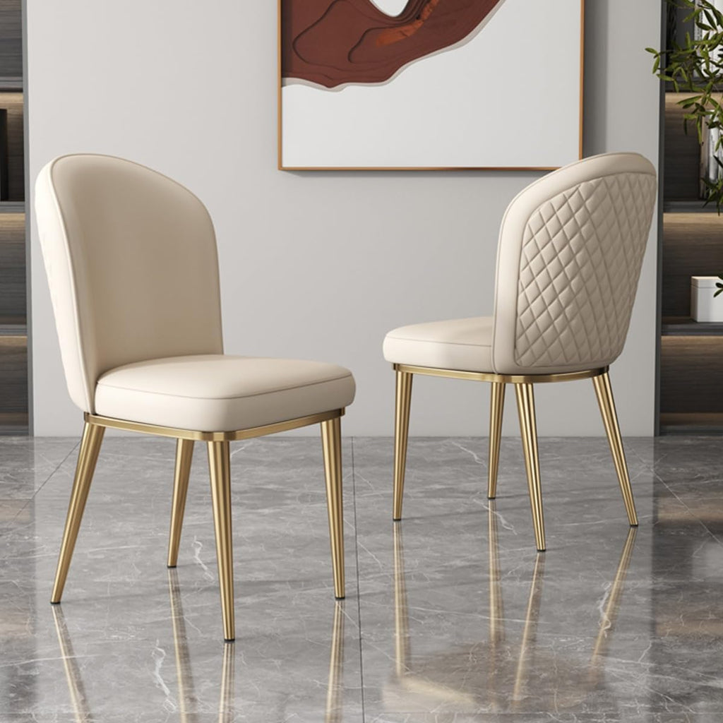 2PCS Back Chair Modern Dining Room Chair Padded Kitchen Chair Armless Leisure Reception Chairs with Gold Legs,Vanity Chair Corner Chairs,Beige