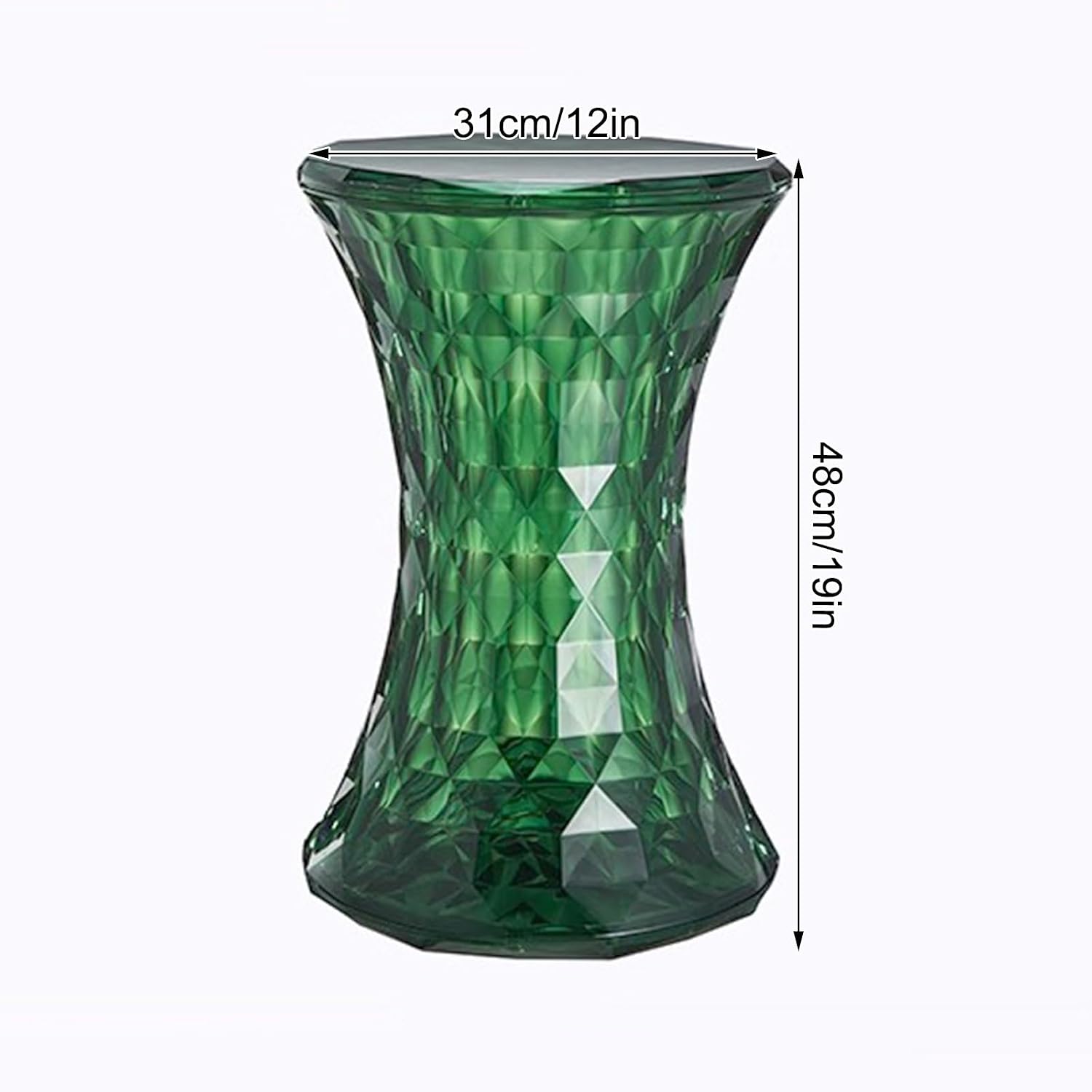 Acrylic Transparent Drum Table, Diamond Shaped Modern Vanity Stool/Side Table, Rounded and Soft Corners, Stable Support for Chair Feet, for Indoor and Outdoor Use(Green)