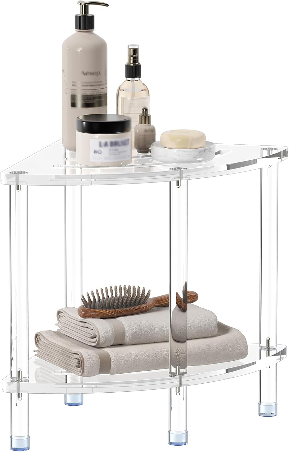 Sumerflos Acrylic Corner Shower Stool, Clear Shower Bench for Shaving Legs Seating Waterproof Heavy Duty Assemble Modern (Clear, 15.75' D x 15.75' W x 18.11' H)
