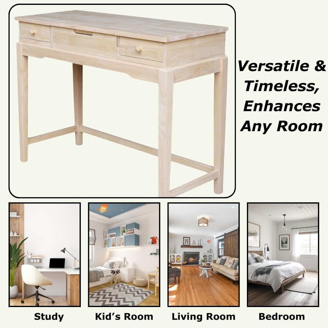 Solid Wood Vanity Table, Unfinished