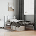 Twin Metal Bed Frame with Headboard White 39.4'x78.7' Platform Bedframe Steel Construction Underbed Storage Space for Bedroom Guest Room