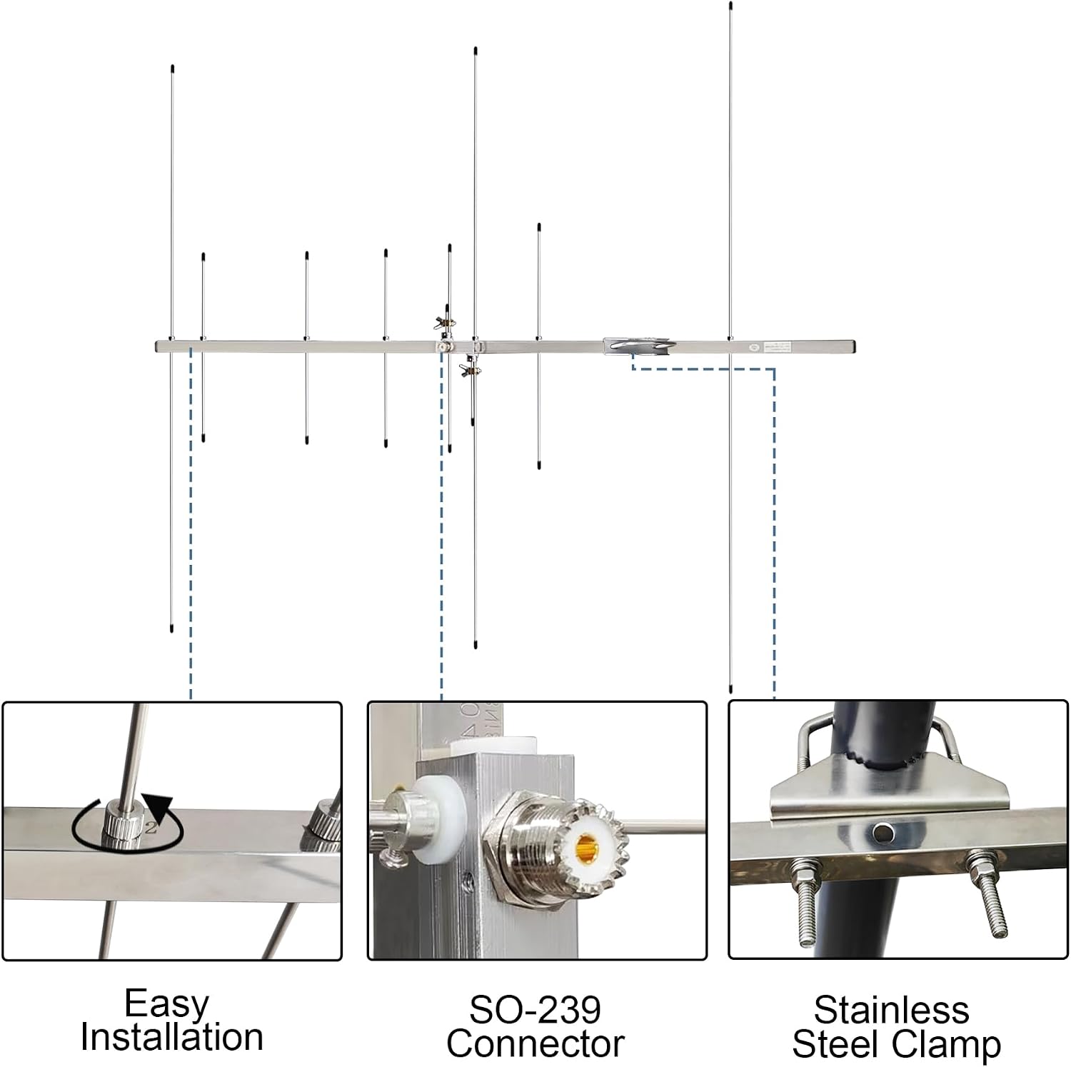 Dual Band Yagi Antenna for Ham Radio 2m 70cm VHF UHF, High Gain 8 Elements Outdoor Base Antenna with 32ft Cable for Repeater System & Mobile Radio