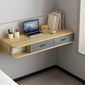 Floating Writing Desk with Storage Drawers Wall-Mounted Computer Table Hanging Corner Vanity Table Rounded Corners for Room Space Saver(Natural Left,100 cm)