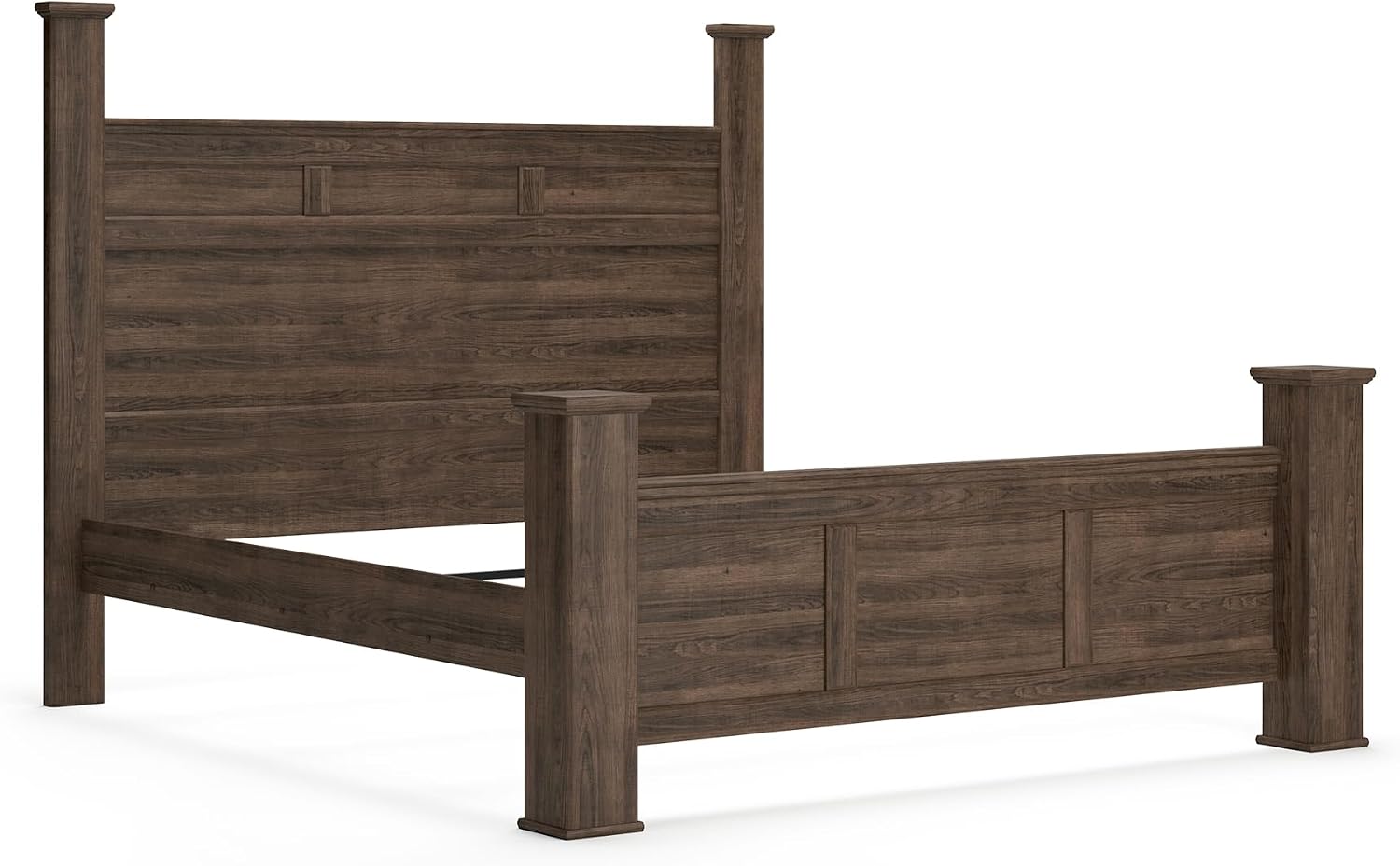 Signature Design by Ashley Juararo Casual King Poster Bed with Metal Slats, Foundation or Box Spring Needed, Dark Brown