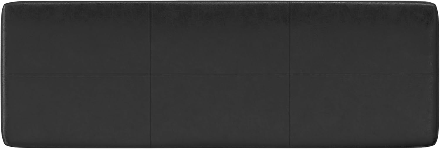 SIMPLIHOME Carlson Ottoman Bench - 45 inch Wide Upholstered Vegan Leather Rectangle Ottoman in Distressed Black, Mid Century Modern Bench for Bedroom, Entryway or Living Room with Padded Seat