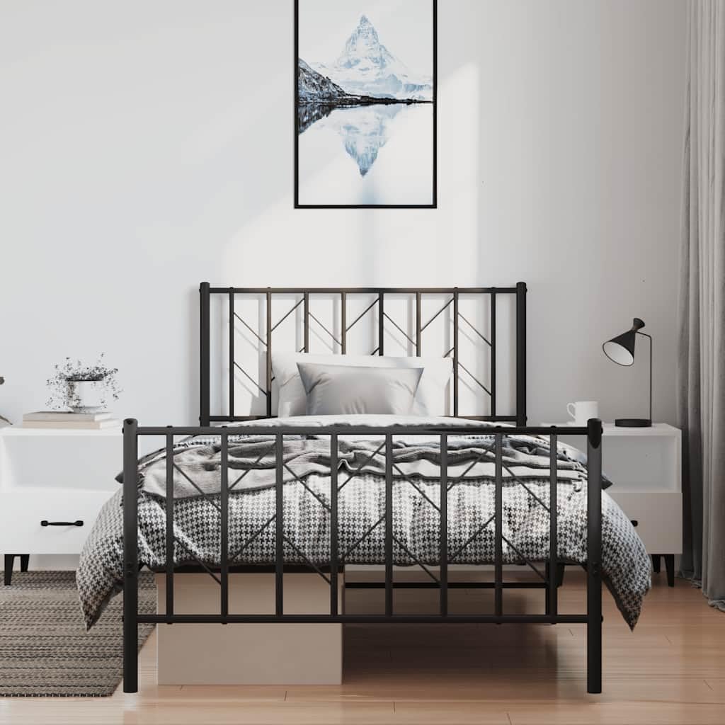 Metal Bed Frame with Footboard Black Twin Size 39.4'x78.7' Sturdy Steel Platform Bedframe Underbed Storage Space for Bedroom Guest Room