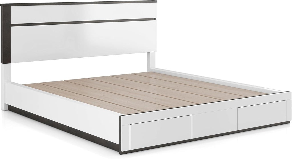 Furniture of America FOA Misti 3-Piece White Wood Storage Bedroom Set - Cal King + 2 Nightstands