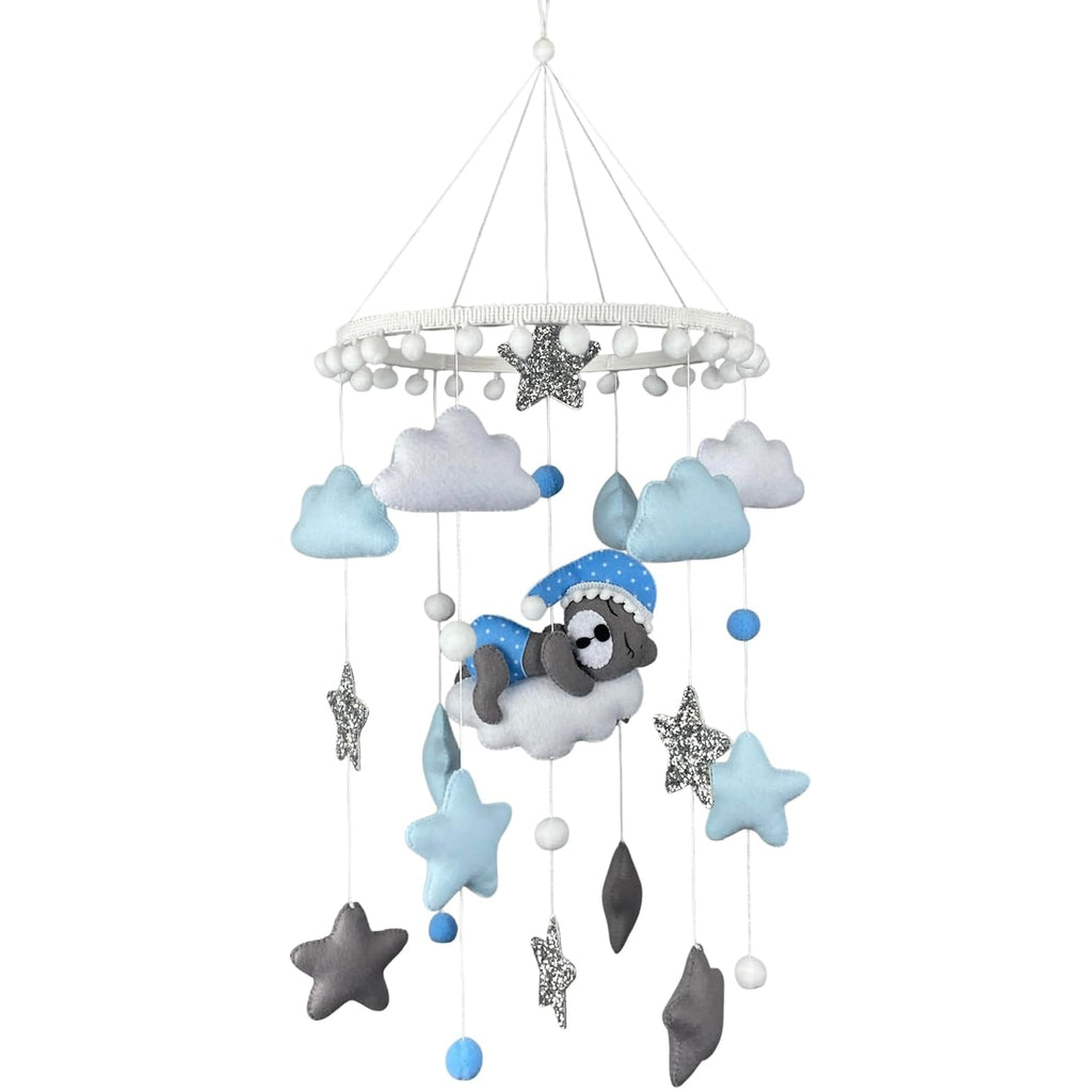 Baby Mobile for boy Crib Bear Nursery Decor Baby Crib Mobile Nursery Mobile Cot Mobile Felt Hanging Mobile Blue Teddy Bear Baby Shower New Baby boy Gift