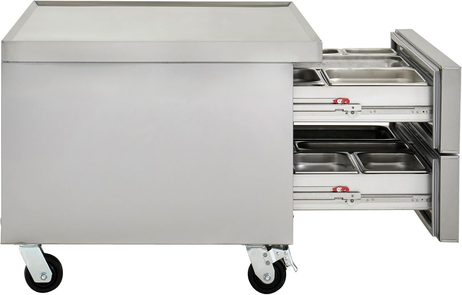 Kratos Commercial Refrigerator, 48' Wide Two Drawer Chef's Base, Refrigerated Mobile Equipment Stand for Restaurants, Stainless Steel, 115V, 9.6 Cubic Ft. Capacity (67K-315)