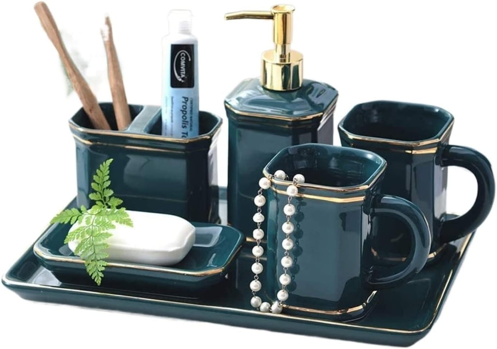 Vanity Bathroom Decor, Bathroom Accessory Set Ceramics Bathroom Accessory Set Modern Design Nordic Minimalist Style Bath Set Housewarming Gift(A)
