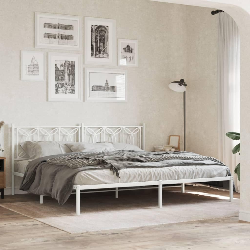 Metal Bed Frame with Headboard White 76'x79.9' Queen Platform Bed Frame Steel Construction Underbed Storage Space Sturdy Bedframe for Bedroom Furniture Assembly Required