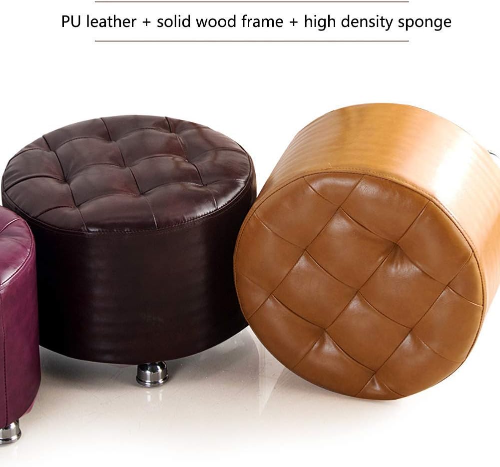 BTZHY Vanity Chair,Wood Seating Footstool Footrest Ottoman Pouffe,Round Makeup Coffee Table Chair Pouf Foot Stool with Faux Leather-Yellow 40x40x30cm