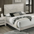 MASARA 3-Piece Bedroom Set with Geometric Headboard, Light Gray Engineered Wood and Rubberwood, Queen/King Platform Bed, 2 Nightstands, Contemporary Style (King (U.S. Standard))