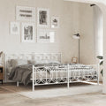 White Steel Rectangular King Size Platform Bed Frame 76x80 Inch Modern Design with Sturdy Metal Construction for Bedroom Furniture