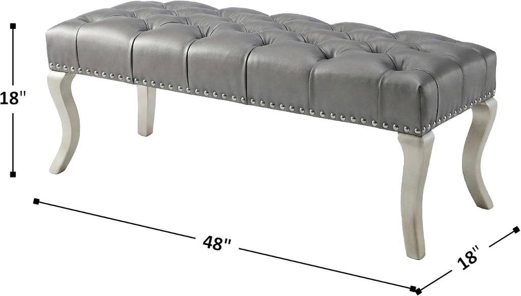 Roundhill Furniture Maxem Tufted Faux Leather Upholstered Seat with Nailhead Trim Bench, Champagne