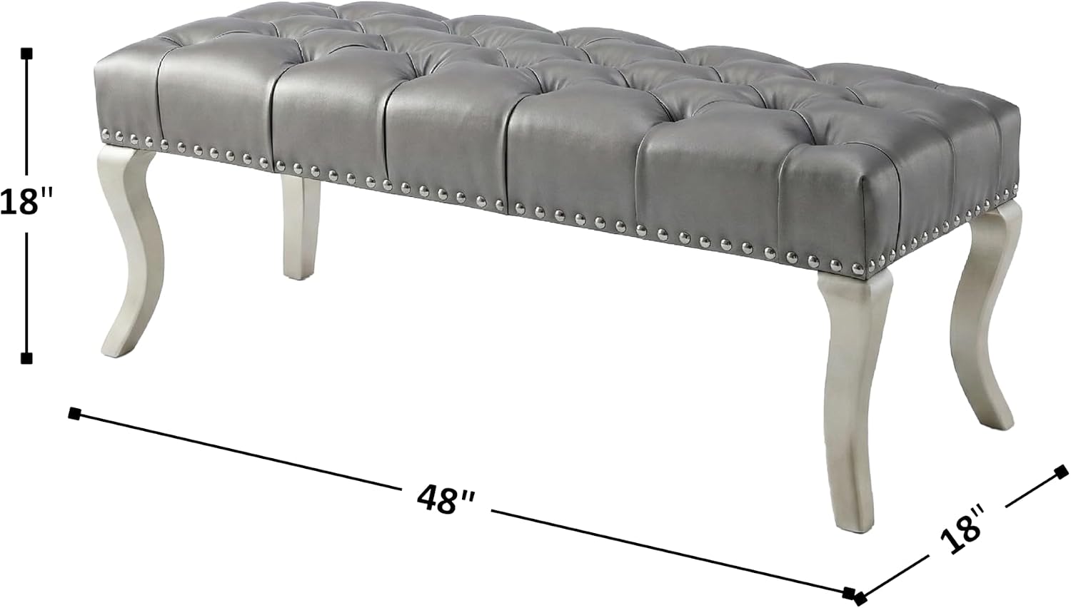 Roundhill Furniture Maxem Tufted Faux Leather Upholstered Seat with Nailhead Trim Bench, Champagne