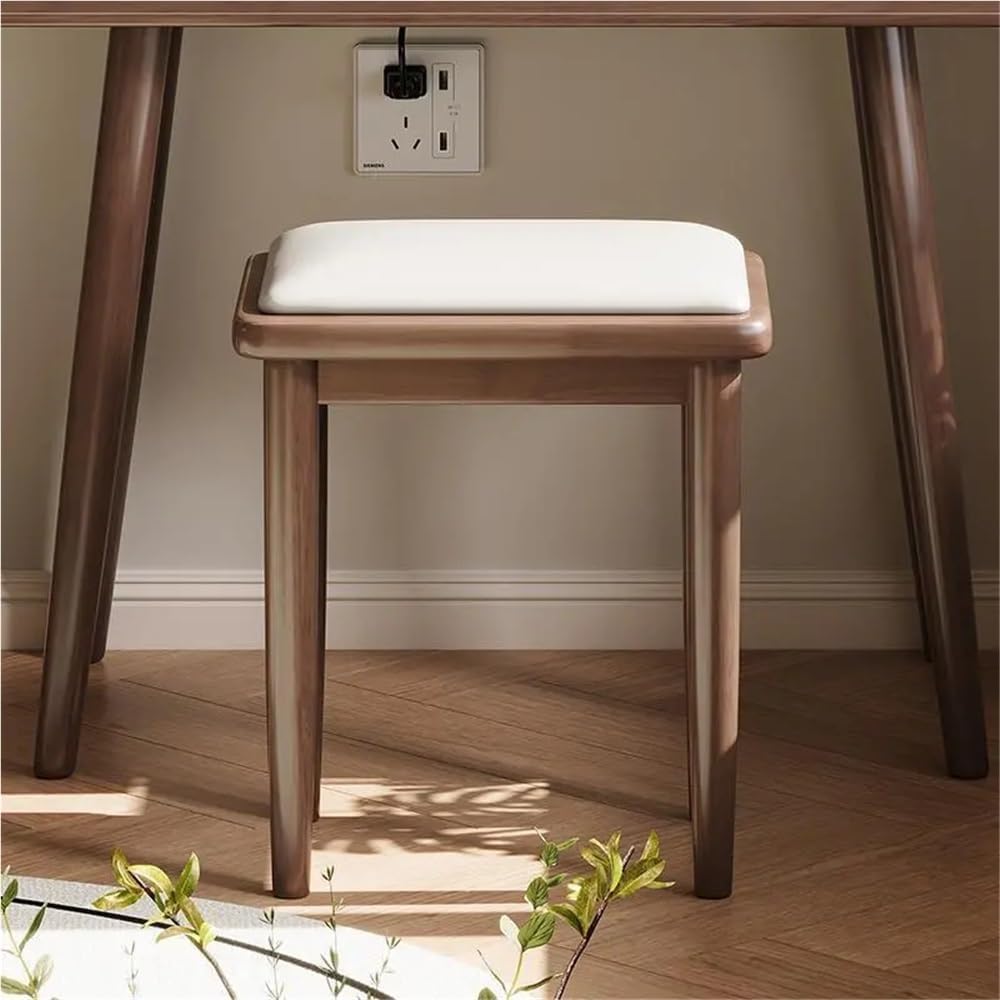 Vanity Stool with Wooden Base, Makeup Stool for Home, Modern and Minimalist Shoe Bench, Vanity Seat Use in Living Room, Bedroom and Entrance Hall(White)
