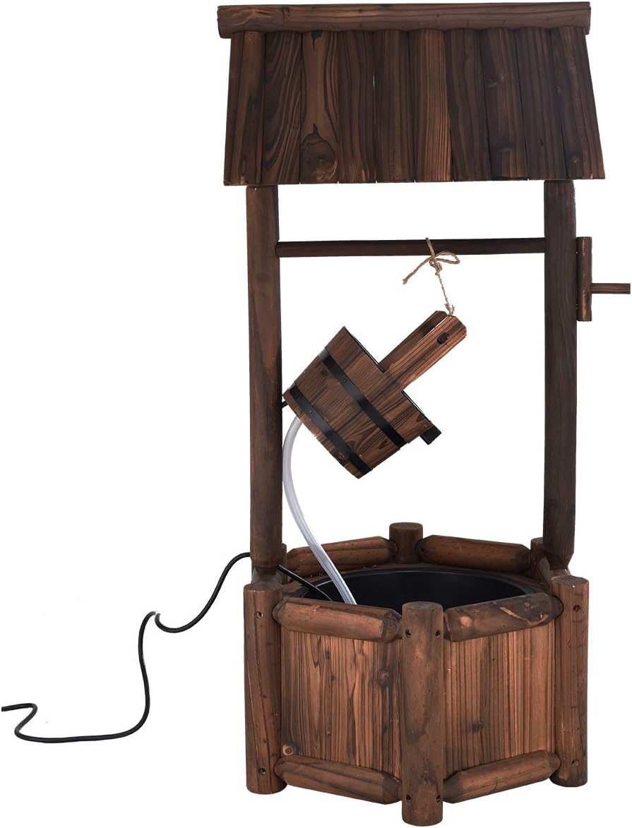 S AFSTAR Wishing Well Water Fountain, Rustic Wood Outdoor Waterfall Fountain with UL Certificated, Garden Wishing Well, Electric Pump Wishing Wells for Outdoor Yard Garden Backyard Decoration