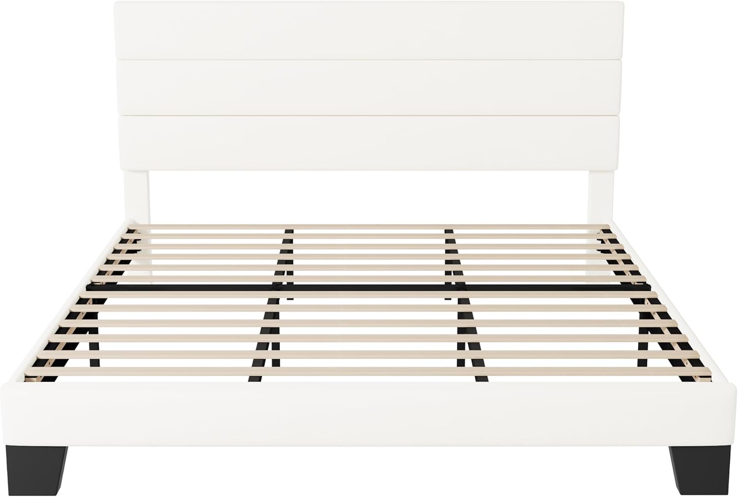Allewie King Size Platform Bed Frame with Velvet Upholstered Headboard and Wooden Slats Support, Fully Upholstered Mattress Foundation/No Box Spring Needed/Easy Assembly, White