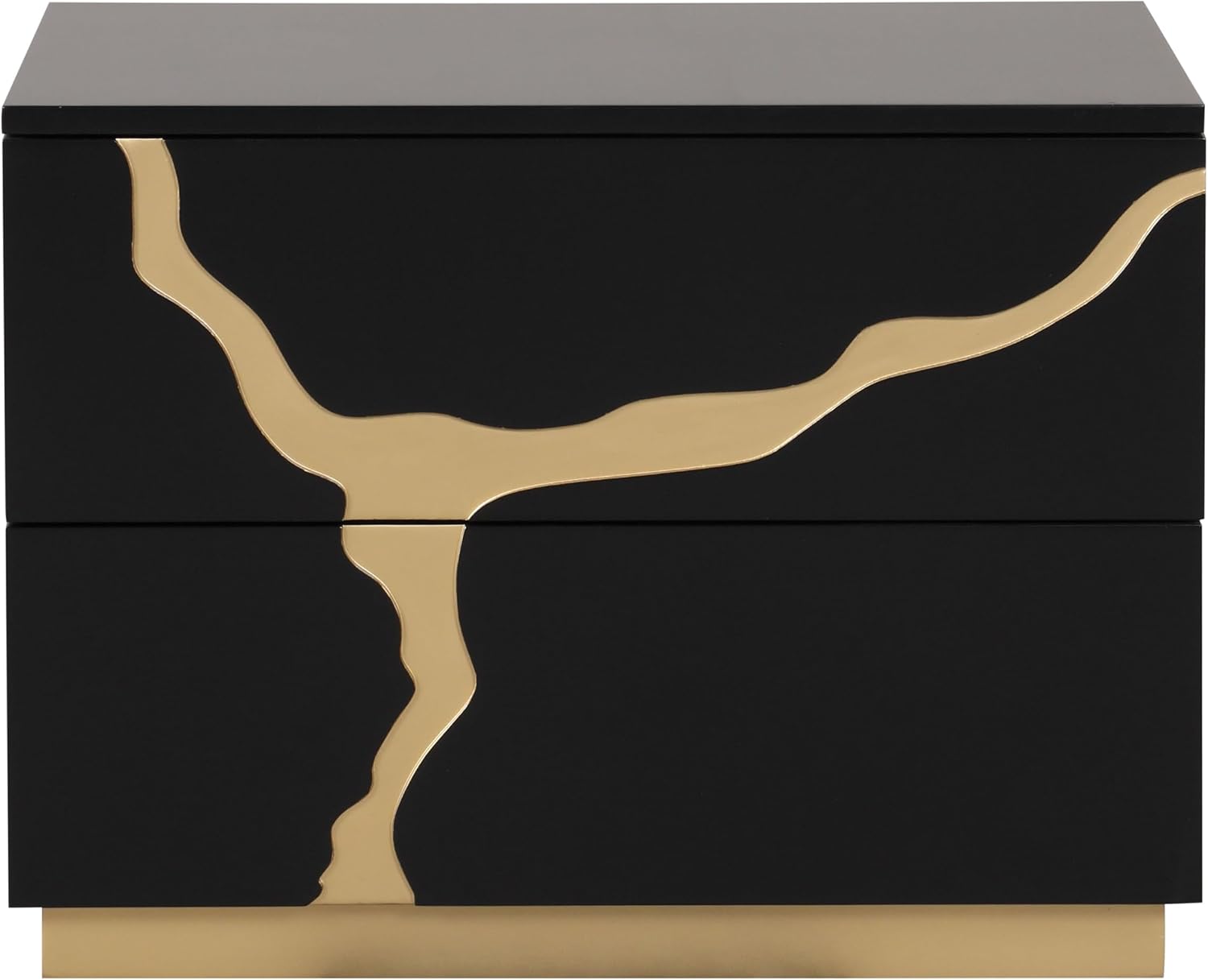 Furniture of America Quanta Modern Wood 3-Piece Bedroom Set with Panel Headboard and Gold-Painted Pattern Extended Walls, Felt-Lined Top Drawer, No Box Spring Needed, King, Black
