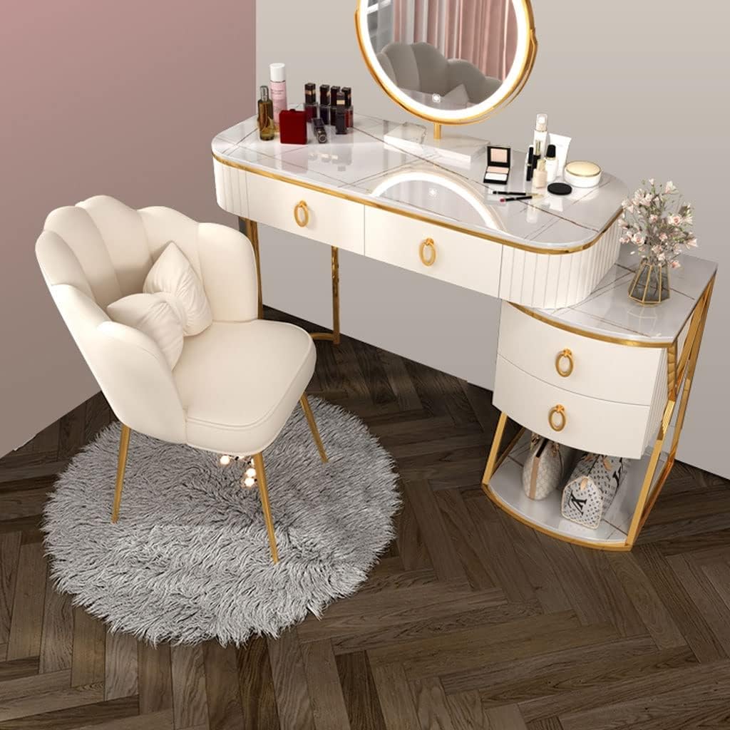 Vanity Benches Vanity Desk Set Bedroom Modern Dresser Ladies Fashion Dresser Bedroom Small Table with Side Cabinet, Mirror, Stool (Color : A)