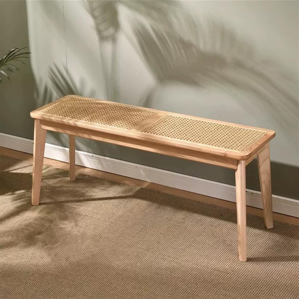 Stool, Rattan Bench Faux Rattan Weaving Design Dining Bench Simple Corner Bench with Rounded Corner Entrance Bench for Kitchen Entrance Corridor(Natural,31.5in)