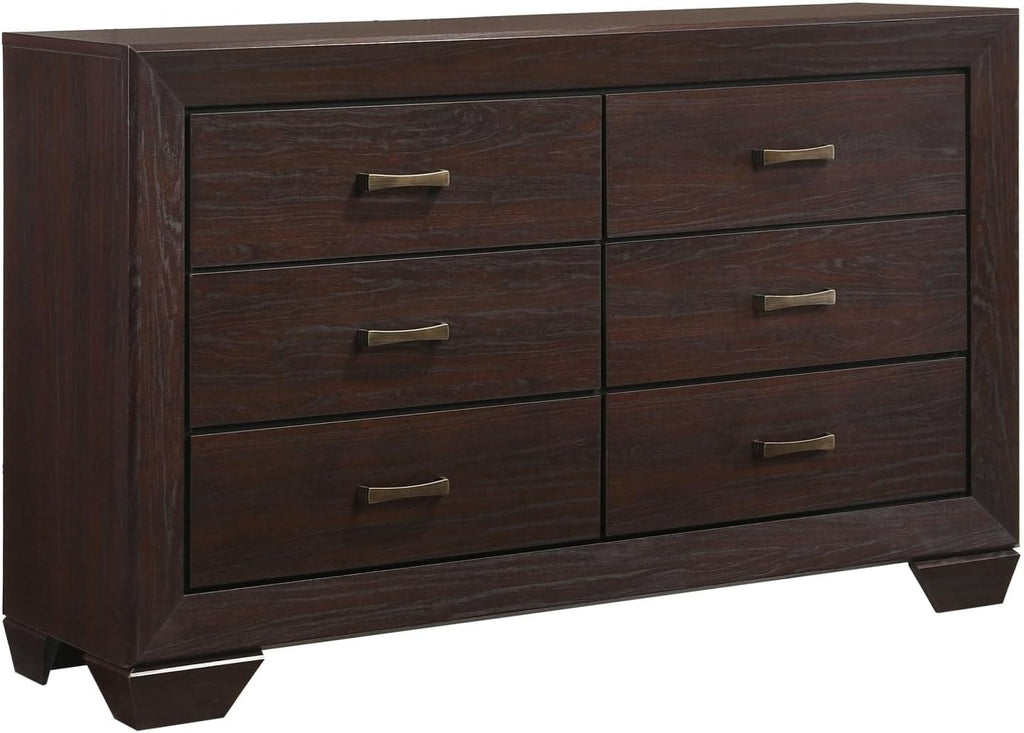Oatfield Dark Cocoa 4-Piece Eastern King Bedroom Set - Transitional Wood-Paneled Bedroom Furniture