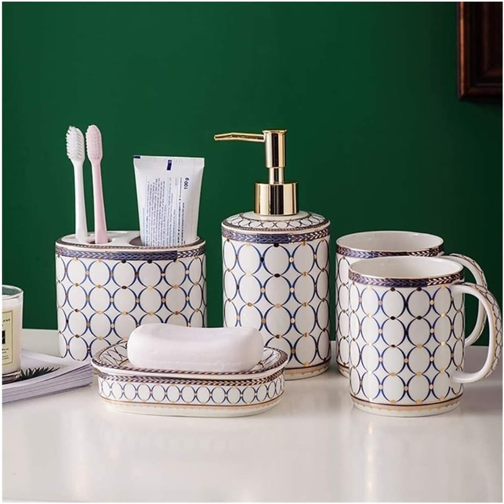 Vanity Bathroom Decor, Bathroom Accessories Set Ceramics Collection Applique Pattern Bath Nordic Simple Creativity Bath Set Housewarming Gift(5 Pieces)