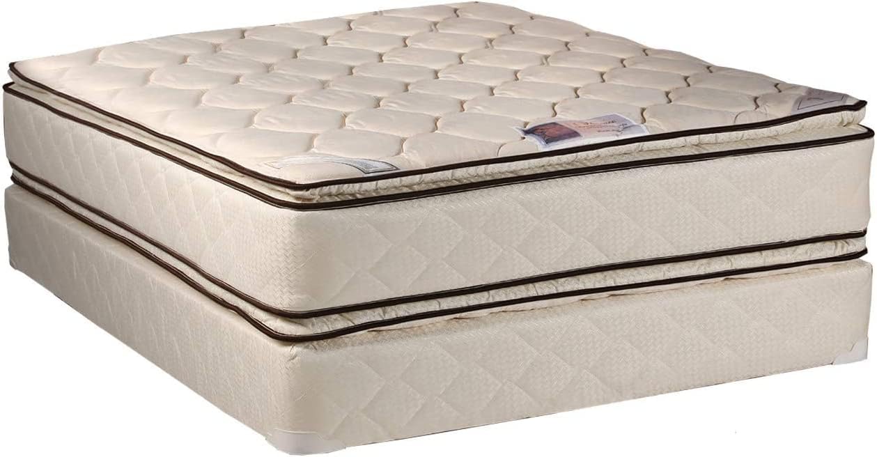 Dream Solutions USA DS Solutions USA Coil Comfort PillowTop Eurotop King Size 2-Sided Mattress Set with Metal Bed Frame - Sleep System with Enhanced Cushion Support, Orthopedic, Longlasting Comfort