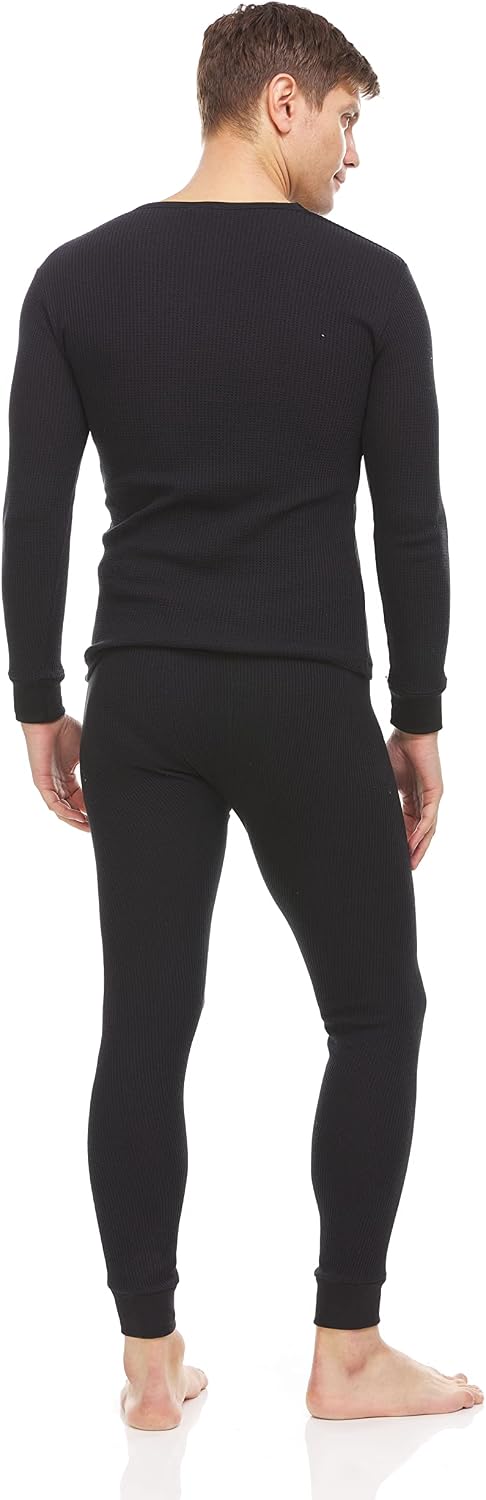 6 Pack of 2pc Thermal Sets for Men, Base Layer Long Johns Underwear, Top & Bottom, Cotton, Solid Colors