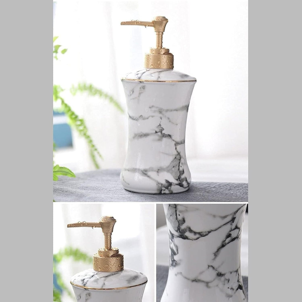 Vanity Bathroom Decor, 5 Piece Set Bathroom Accessories Set White Marble Pattern Ceramic Soap Dispenser Set Kitchen Accessories Housewarming Gift