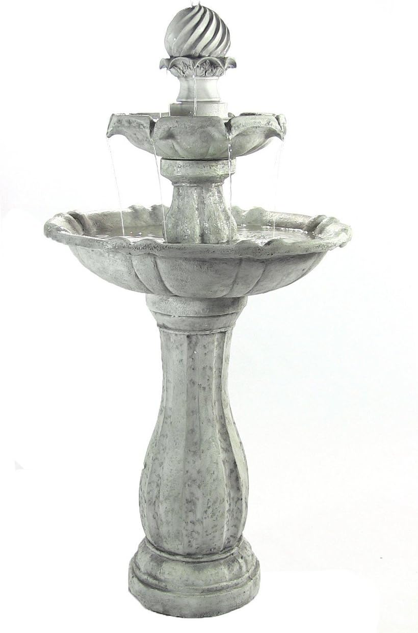 Sunnydaze 45-Inch 2-Tier Arcade Outdoor Solar Water Fountain - Outdoor Water Feature with LED Light for Garden, Patio, Yard or Balcony - White