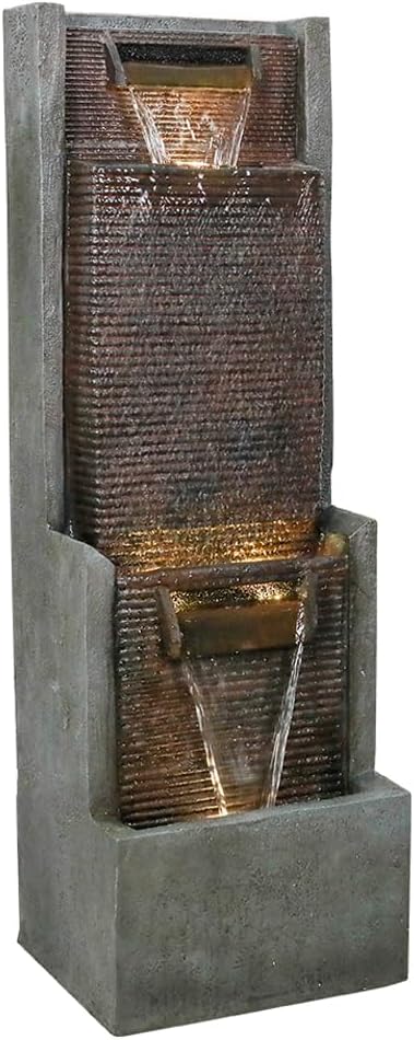 Outdoor Garden Water Fountain with Contemporary Design&LED Light Floor-Standing Water Feature Fountain - Suitable for Deck, Patio, Porch, Yard Decor