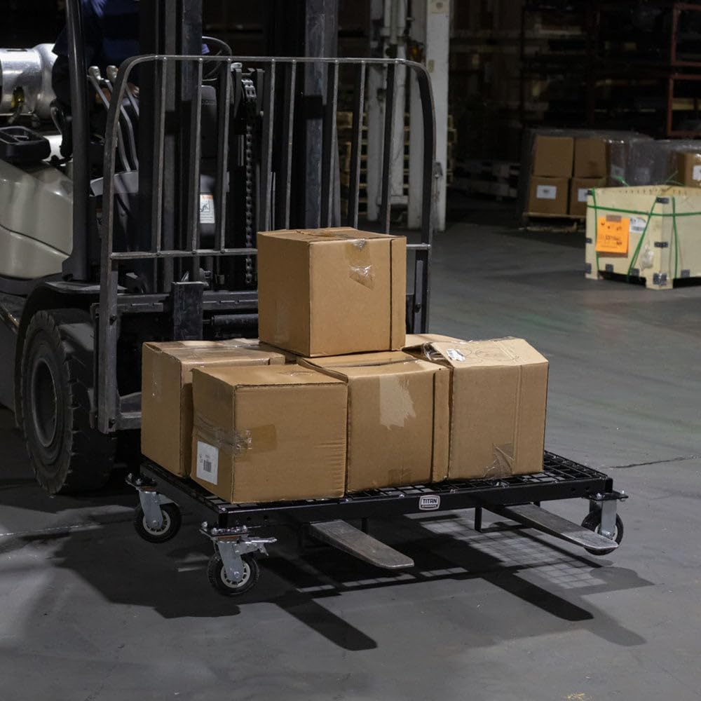 Titan Attachments Heavy-Duty Rolling Platform Base with Fork Pockets and Locking Caster Wheels, 2,500 LB Capacity, Industrial Mobile Roller Dolly for Warehouses, Storerooms, Shipping Facilities