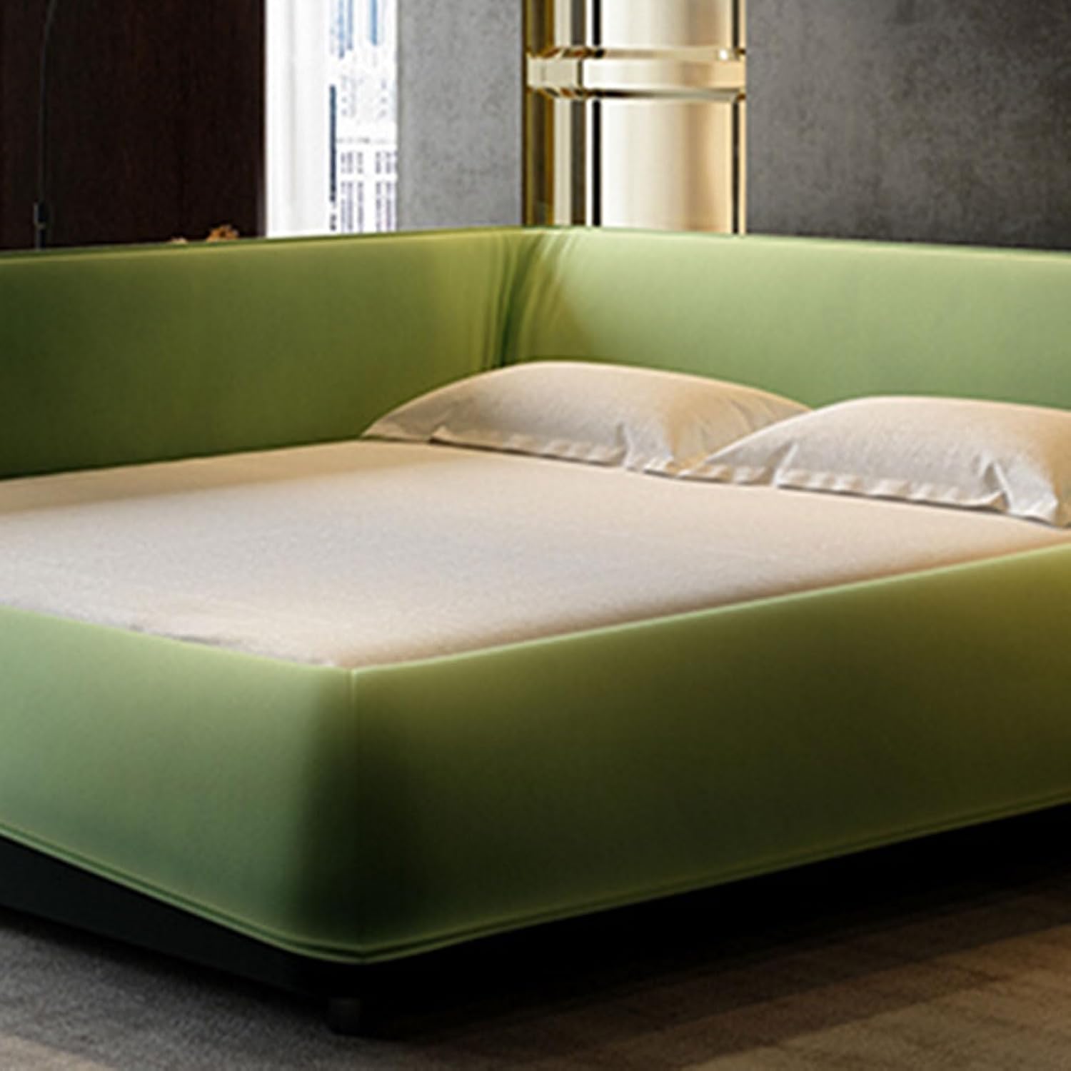 Elegant King Size Genuine Leather Bed Set Thick Padded Headboard Wooden Slats and Metal Frame Support, No Box Spring Needed Noise Free