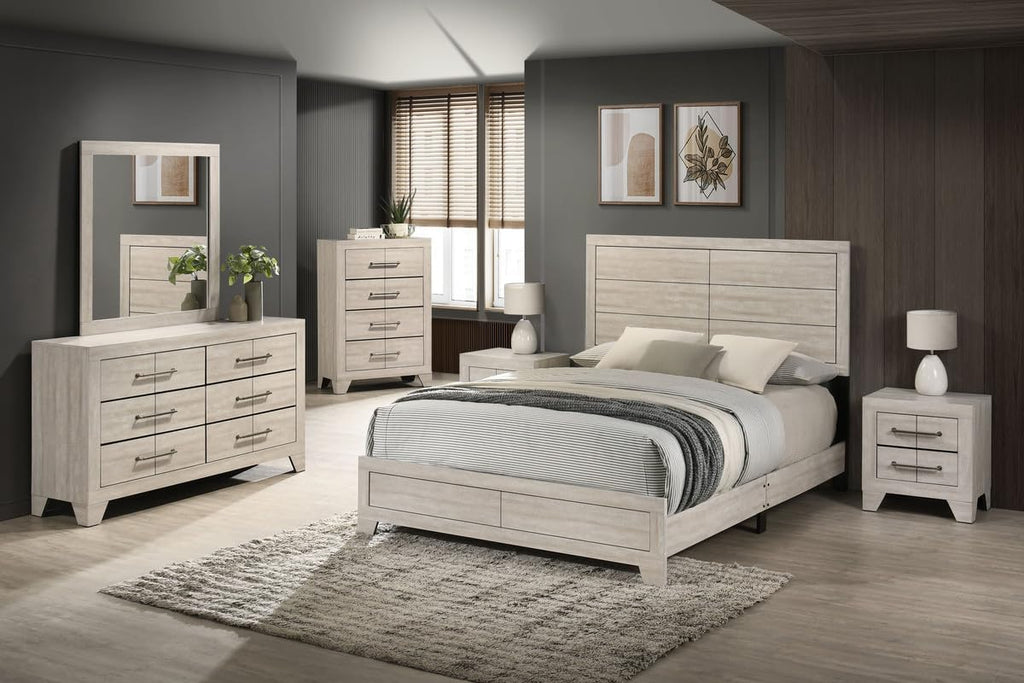 Best Quality Furniture 6 Piece Bedroom Set in Rustic Gray Oak Wood in King