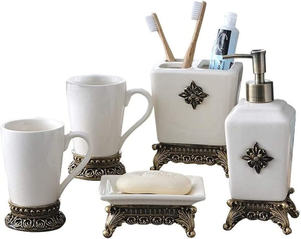 Vanity Bathroom Decor, Set of 5 Bathroom Accessory Set Home Bathroom Ceramic Accessory Set of Vintage Design Creative Ceramic Housewarming Gift