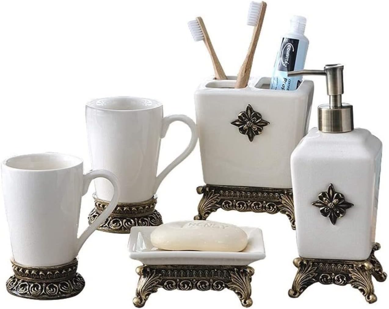 Vanity Bathroom Decor, Set of 5 Bathroom Accessory Set Home Bathroom Ceramic Accessory Set of Vintage Design Creative Ceramic Housewarming Gift