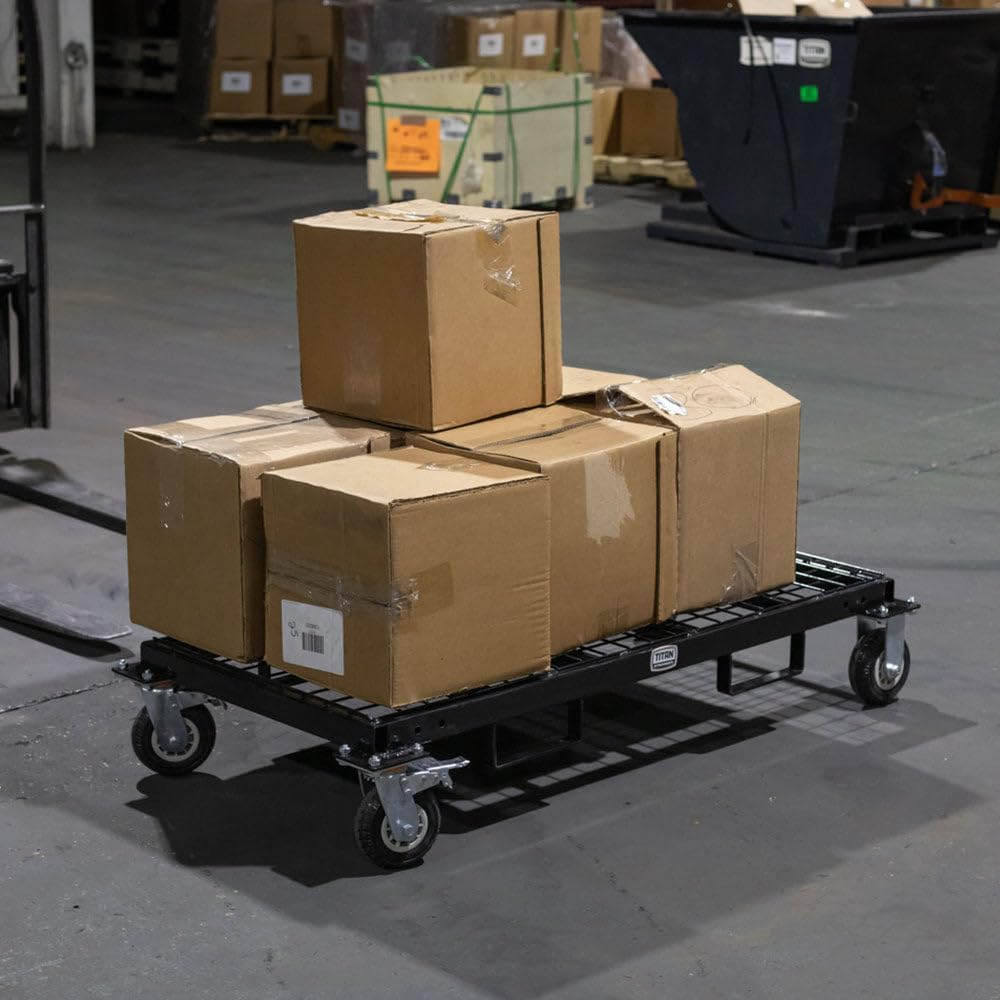 Titan Attachments Heavy-Duty Rolling Platform Base with Fork Pockets and Locking Caster Wheels, 2,500 LB Capacity, Industrial Mobile Roller Dolly for Warehouses, Storerooms, Shipping Facilities