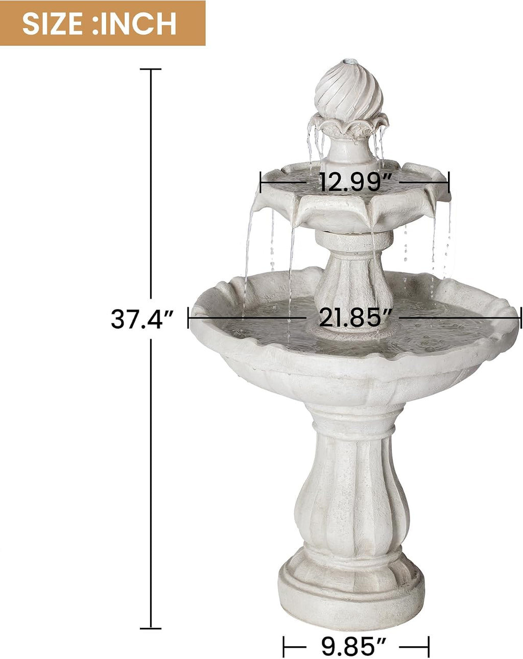 Merax 37.4' H 2-Tier White Polyresin Outdoor Water Fountain, Classic Pedestal Cascading Water Feature for Patio Garden Yard Decor