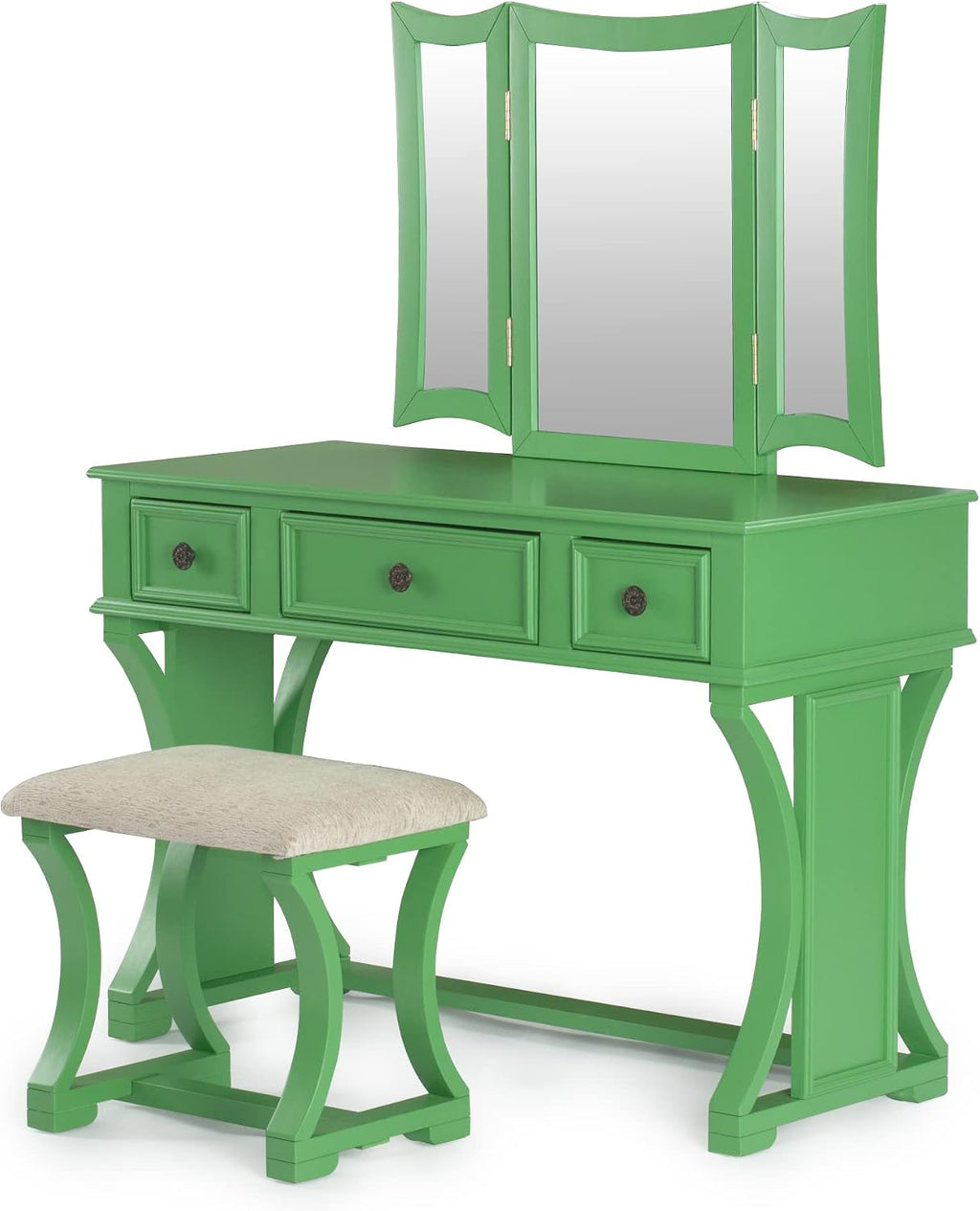 Poundex Bobkona Edna Vanity Set with Stool, Apple Green