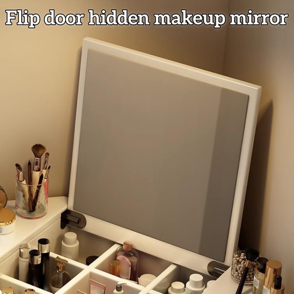 Corner Vanity Desk, Makeup Table with Mirror and Chair, Dual-Purpose Makeup Vanity, Solid Wood Vanity Table for Bedroom(Brown)