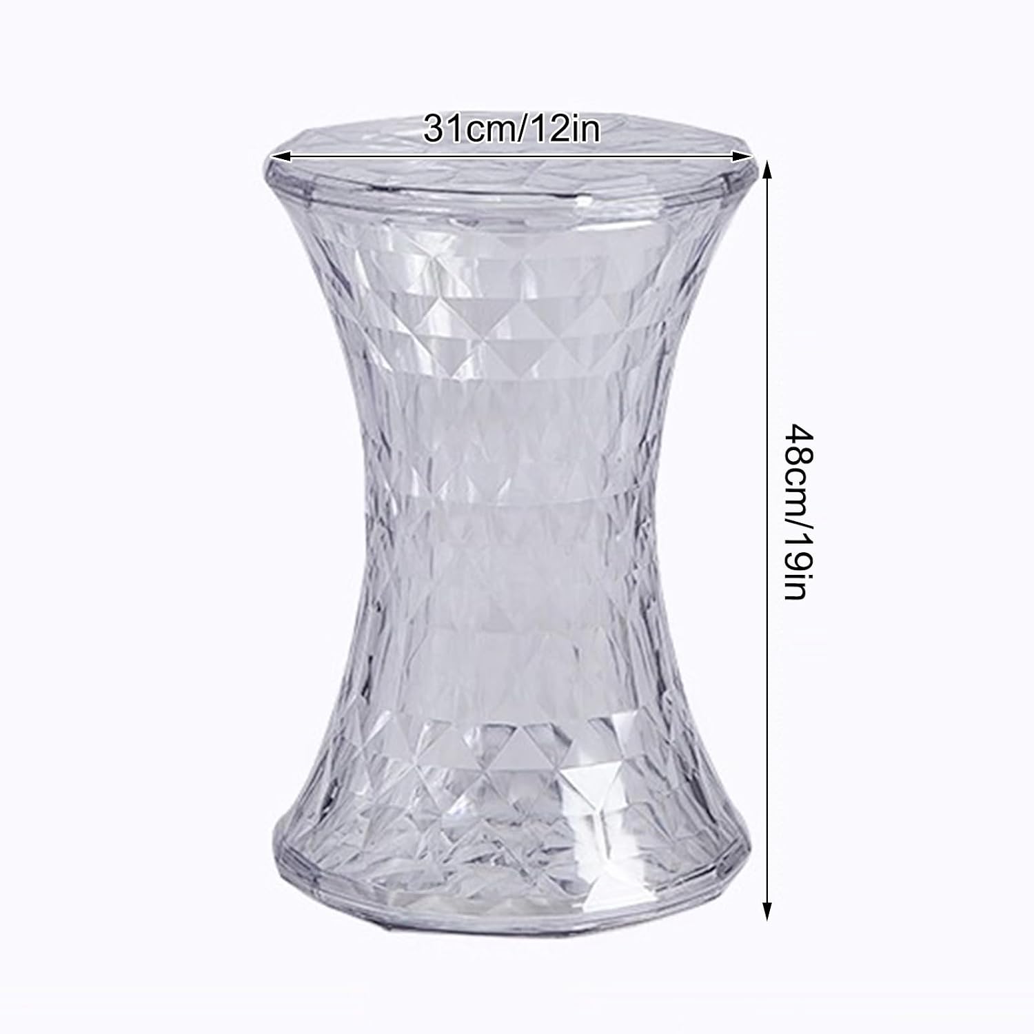 Acrylic Transparent Drum Table, Diamond Shaped Modern Vanity Stool/Side Table, Rounded and Soft Corners, Stable Support for Chair Feet, for Indoor and Outdoor Use(White)