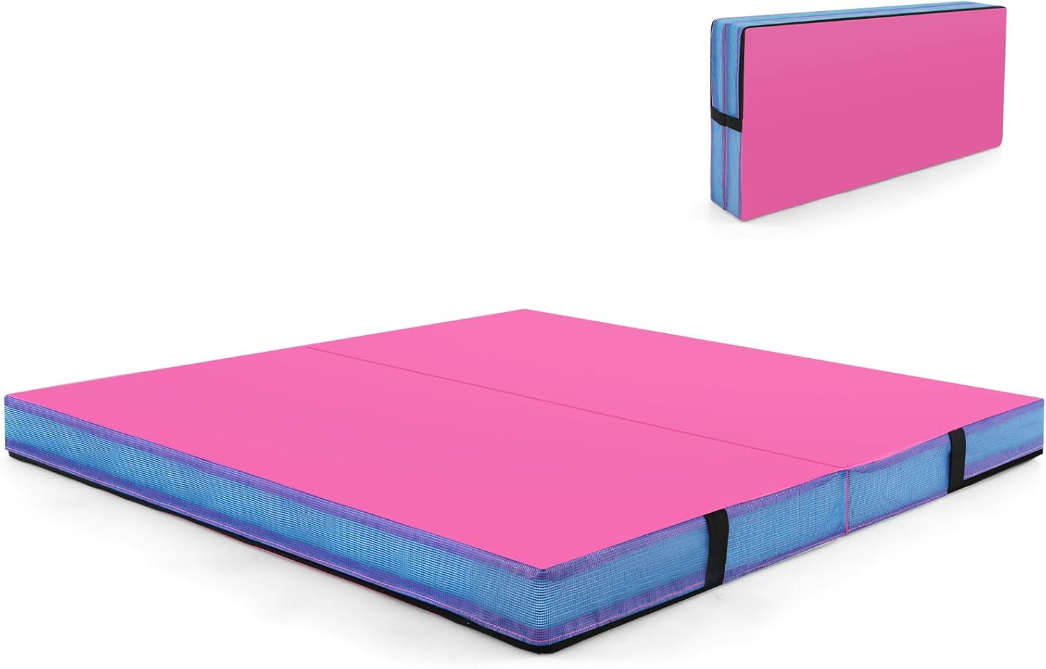 Goplus 4' Thick Folding Gymnastic Mat, Thickened Bi-Fold Fitness Mat with Carrying Handles & PU Leather Cover, Home Gym Tumbling Mat for Stretching, Pilates, Aerobics Workouts