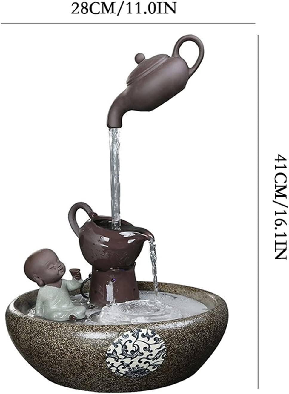 Tabletop Water Fountain 16.1' Tall Indoor/Outdoor Tabletop Water Fountain Creative Chinese-Style Magic Teapot Waterfall Fountain - Gifts for Friends for Good Luck Home Decor