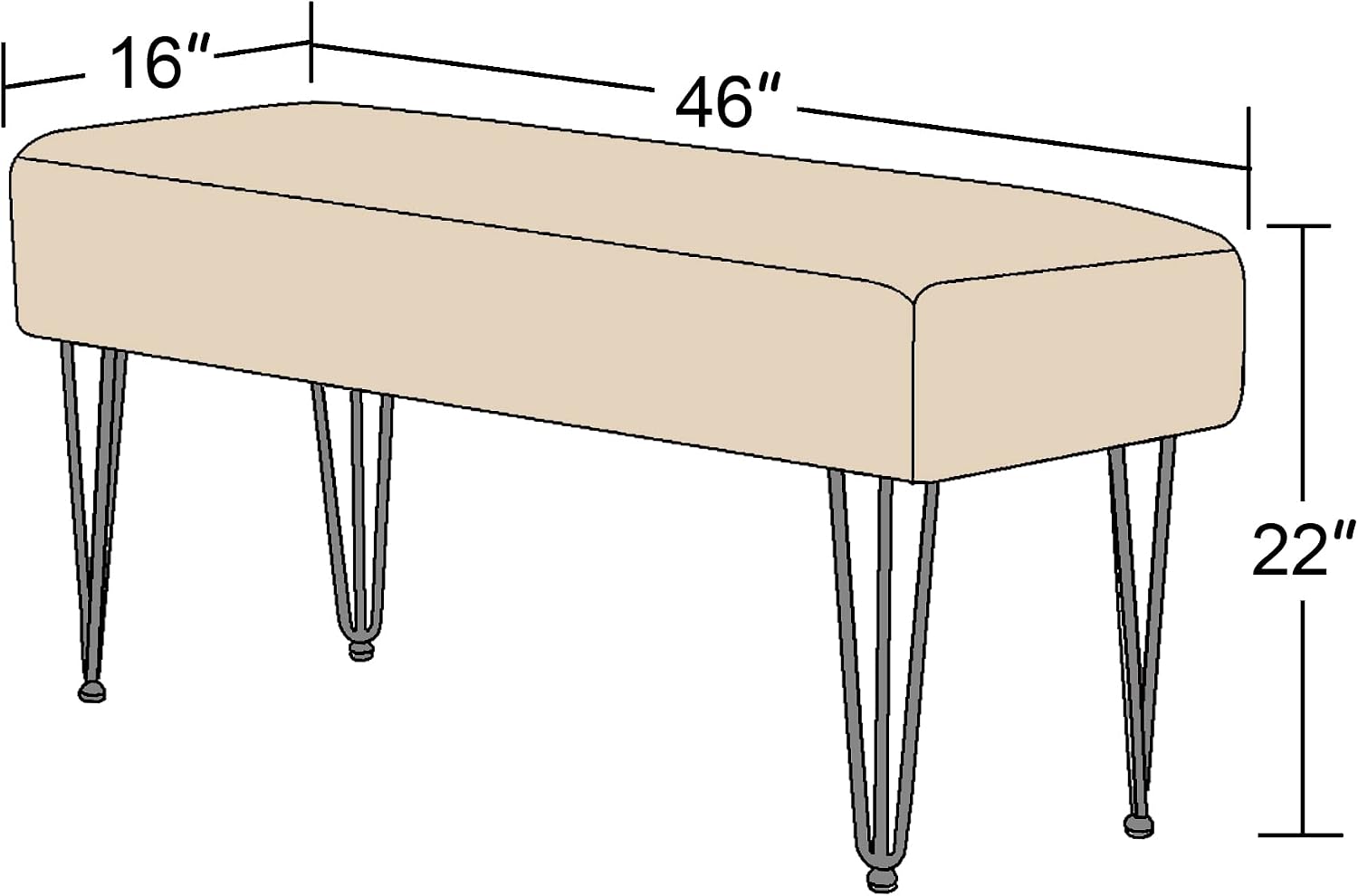 Burnt Orange Rectangle Long Bench Soft Faux Fur Ottoman 46'x16'x22' Sturdy Accent Furry Footrest Stool for Bedroom at The End of Bed Coffee Table for Living Room Closet Entryway Golden Legs
