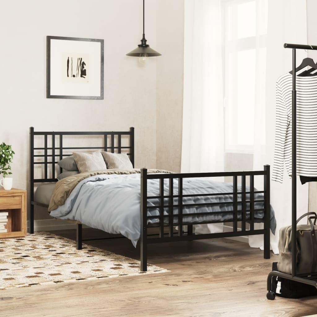 Metal Bed Frame Queen/Twin Size Steel Platform Bed with Footboard Black 39.4'x78.7' Heavy Duty Bedframe Underbed Storage Space for Bedroom Furniture