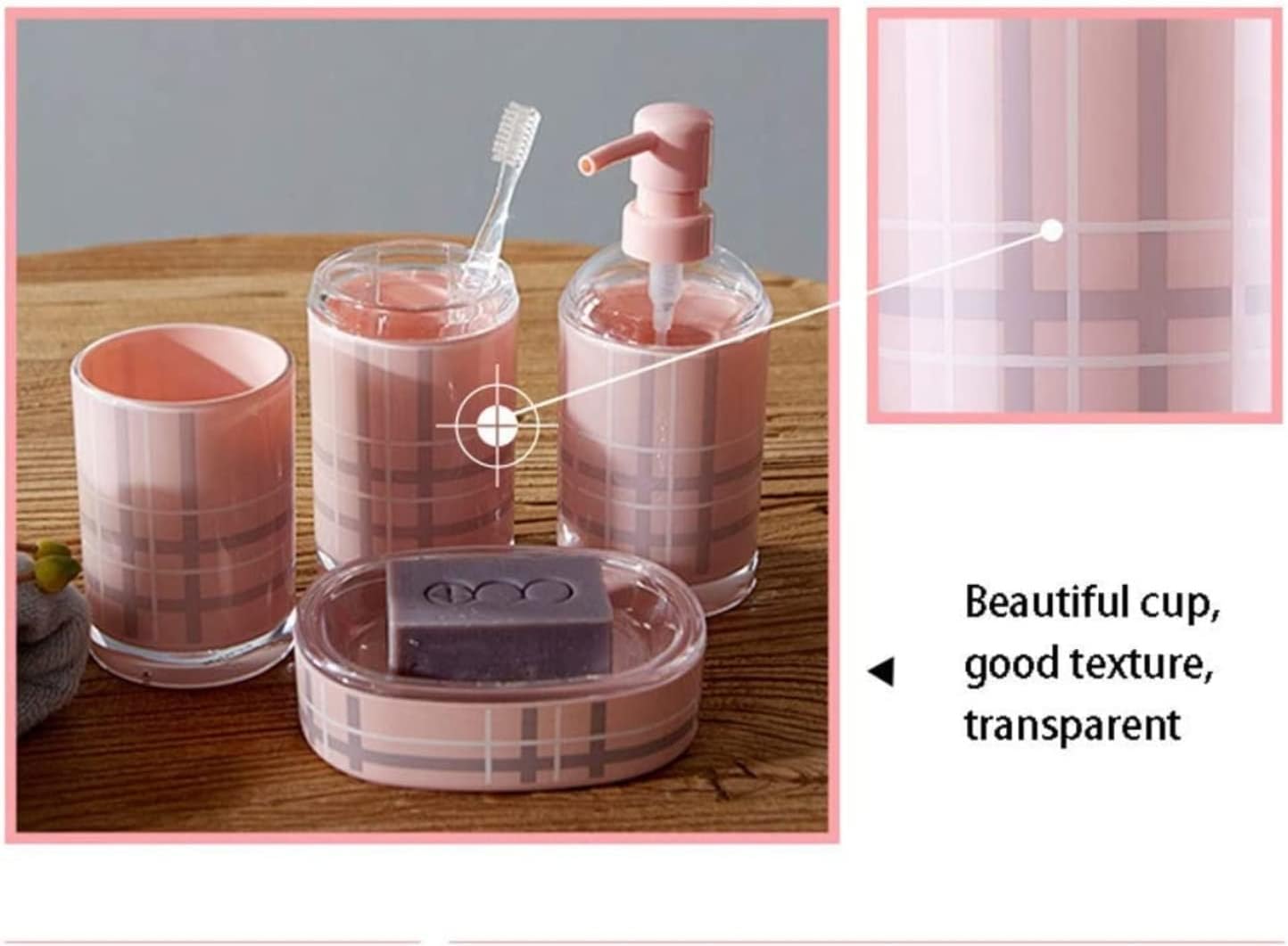Vanity Bathroom Decor, Bathroom Accessory Sets Modern Design 4-Piece Bath Set Lotion Bottles Toothbrush HolderTooth Mug Soap Dish Housewarming Gift(Pink)