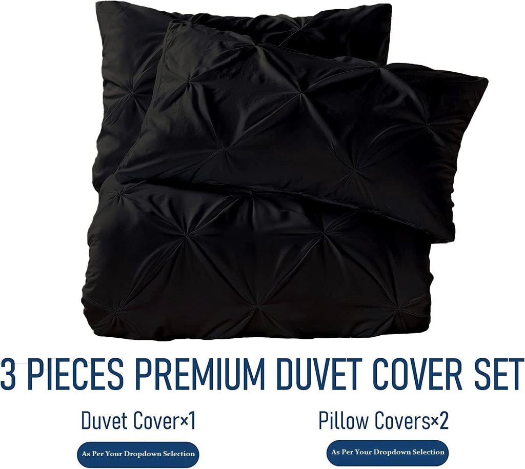 Crown Collection Luxuriate Hotel 1000-TC Hypoallergenic Ultra Soft Design 100% Egyptian Cotton Pinch Plated Duvet Cover with Zipper Colser & 2pcs Pillow Case Set (Super King Plus 120X120) Black
