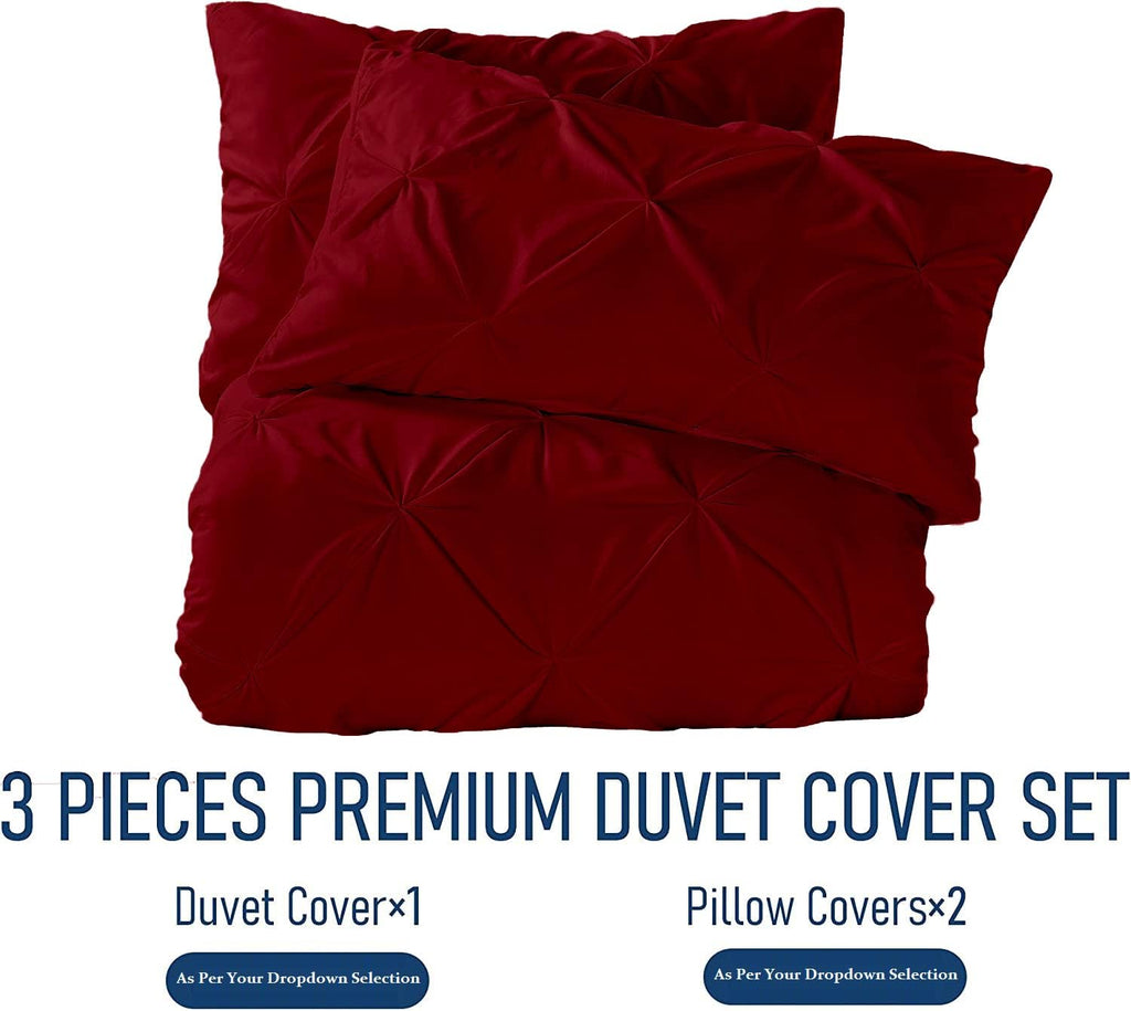 Crown Collection Luxuriate Hotel 1000-TC Hypoallergenic Ultra Soft Design 100% Egyptian Cotton Pinch Plated Duvet Cover with Zipper Colser & 2pcs Pillow Case Set (Super King Plus 120X120, Burgundy)